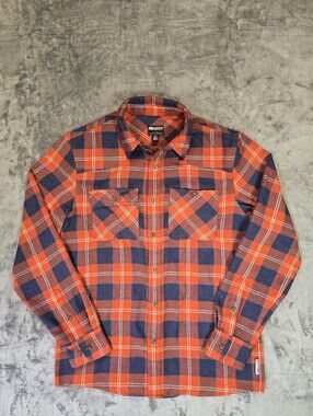 Outdoor Research Plaid Flannel Button Up Shirt Size Small Orange Blue